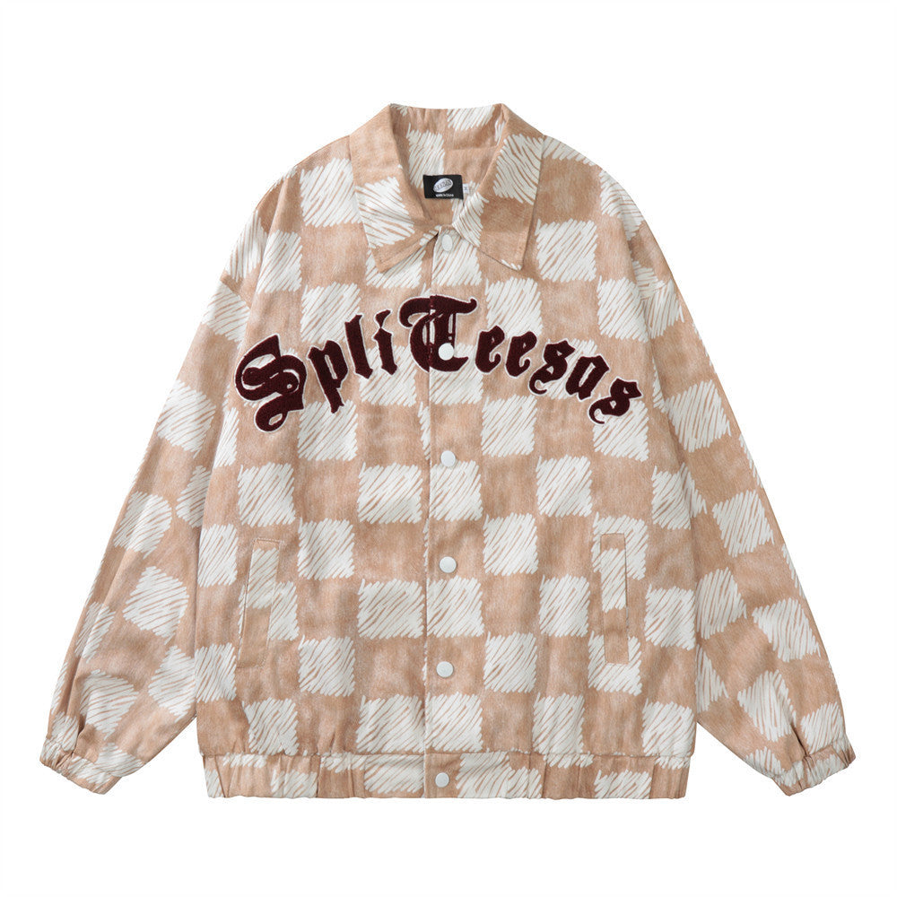 Street Checkerboard Lapel Jacket Men's