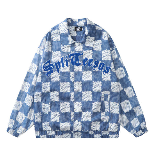 Street Checkerboard Lapel Jacket Men's